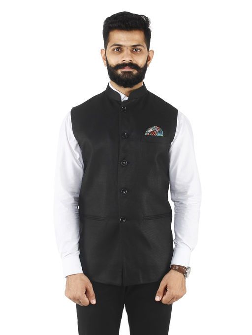 Men Black Nehru Jacket Traditional Formal Wedding Black Jacket Sainly–  SAINLY