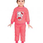 Kids Cotton Blend Winter Wear Sweatshirt With Pyjama for Baby Boys and Girls Peach