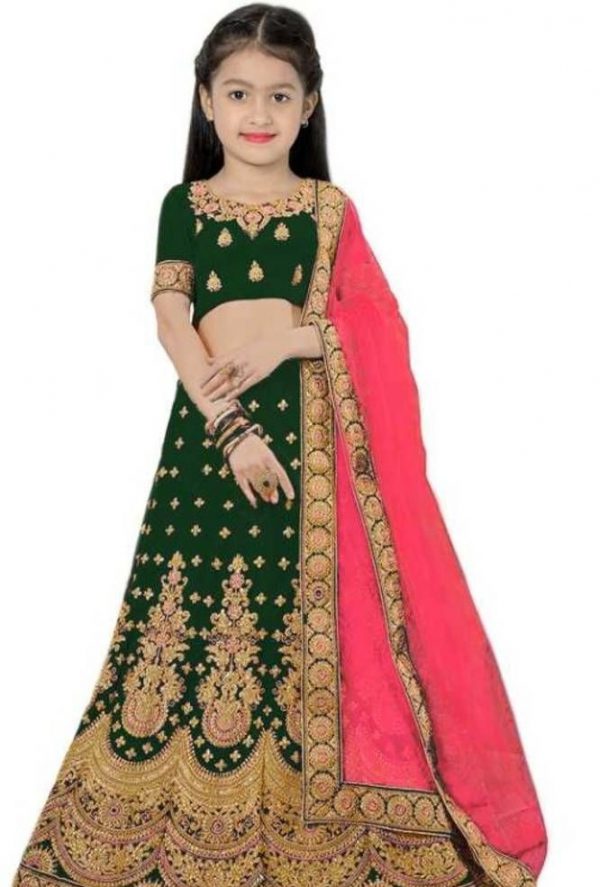 BabyGirls EthnicWear Embroidered Lehenga, Choli and Dupatta Set green low cost/sasta/best quality www.flybuy.in