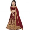 BabyGirls EthnicWear Embroidered Lehenga, Choli and Dupatta Set maroon low cost/sasta/best quality www.flybuy.in