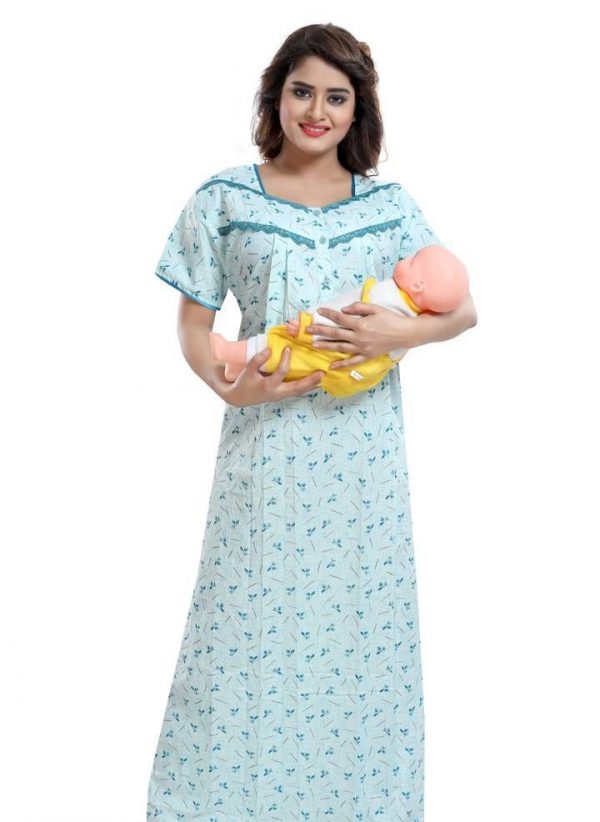 Women's 100% Cotton Feeding Nighty/Maternity Dress for PRE & Post Pregnancy Blue Color low cost/sasta/best quality www.flybuy.in