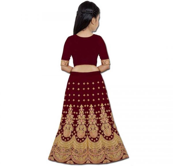 BabyGirls EthnicWear Embroidered Lehenga, Choli and Dupatta Set maroon low cost/sasta/best quality www.flybuy.in