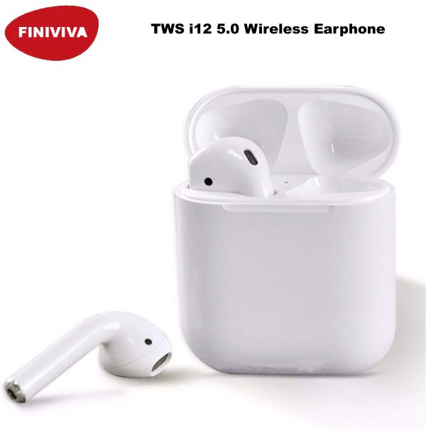FINIVIVA Version 5.0+EDR/BLE i12 Tws Original Wireless Earphones with Portable Charging Case Supporting All smart phones and Android phones with Touch...