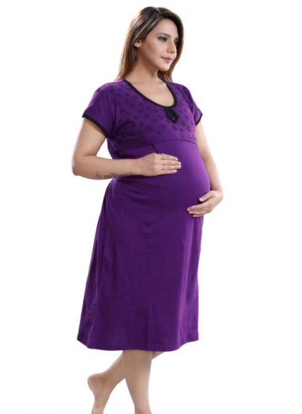 Women's 100% Cotton Feeding Nighty/Maternity Dress for PRE & Post Pregnancy Violet Color low cost/sasta/best quality www.flybuy.in